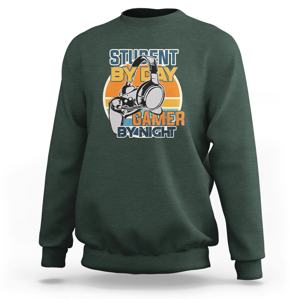 Funny Video Game Sweatshirt Student By Day Gamer By Night Meme for Gamers - Wonder Print Shop