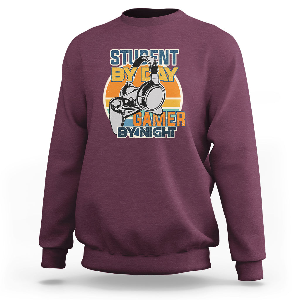 Funny Video Game Sweatshirt Student By Day Gamer By Night Meme for Gamers - Wonder Print Shop