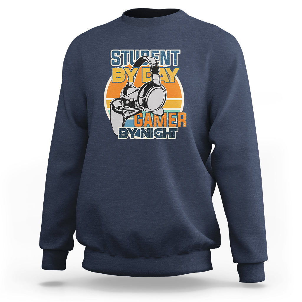 Funny Video Game Sweatshirt Student By Day Gamer By Night Meme for Gamers - Wonder Print Shop