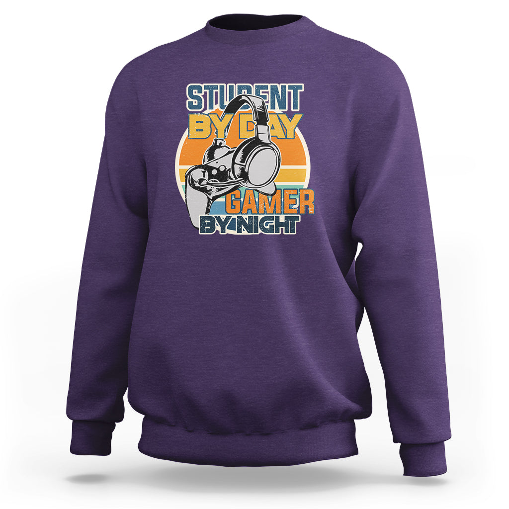 Funny Video Game Sweatshirt Student By Day Gamer By Night Meme for Gamers - Wonder Print Shop