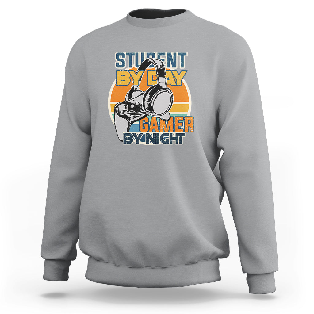 Funny Video Game Sweatshirt Student By Day Gamer By Night Meme for Gamers - Wonder Print Shop