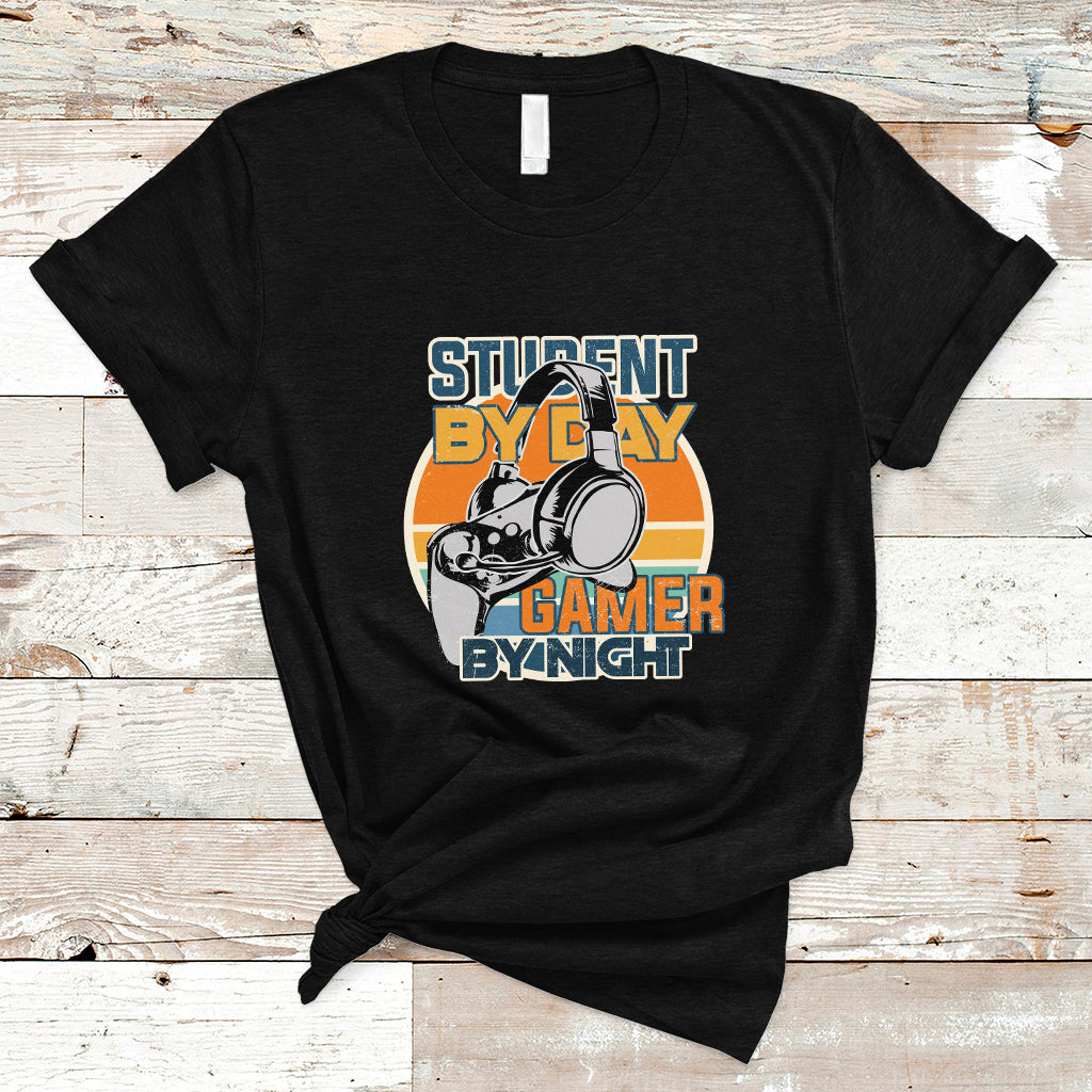 Funny Video Game T Shirt Student By Day Gamer By Night Meme for Gamers - Wonder Print Shop