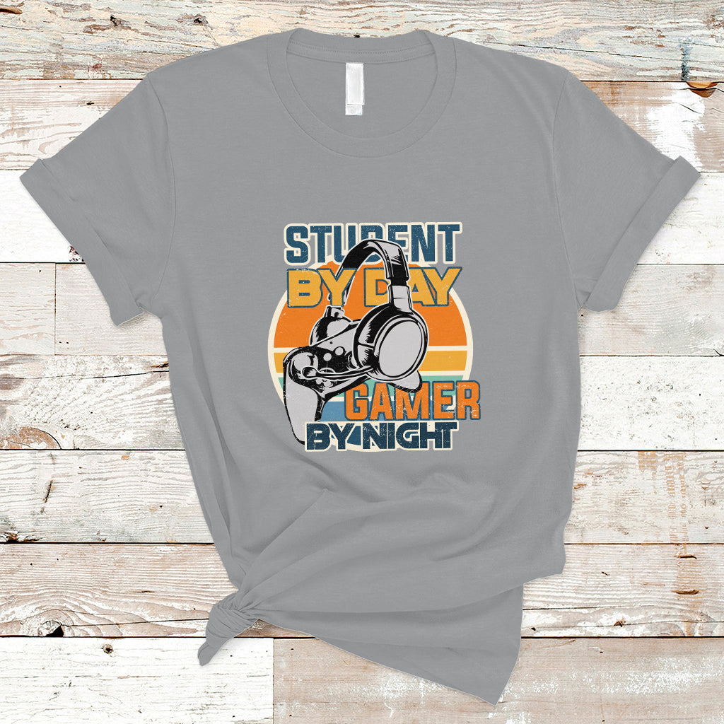 Funny Video Game T Shirt Student By Day Gamer By Night Meme for Gamers - Wonder Print Shop