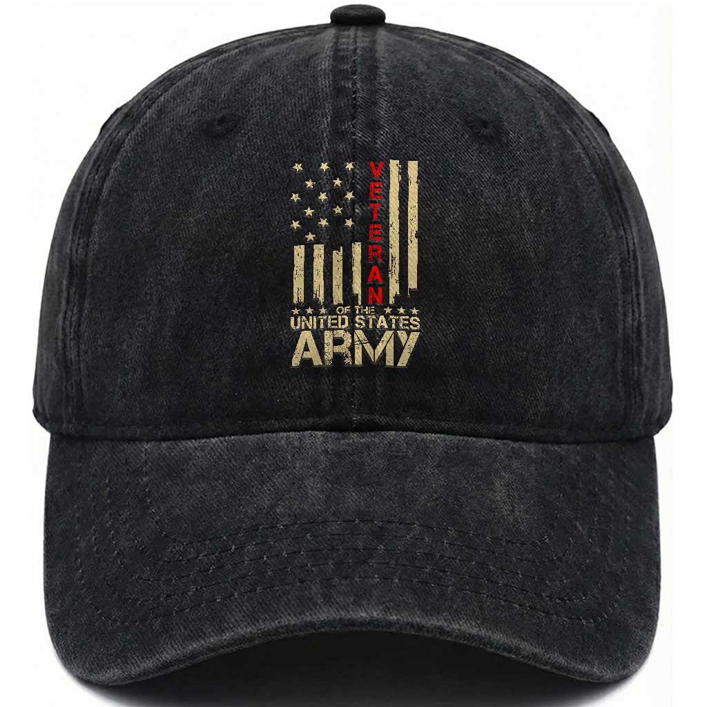 Patriotic U.S. Army Veteran Washed Cotton Baseball Cap Vintage Red Line American Flag Military