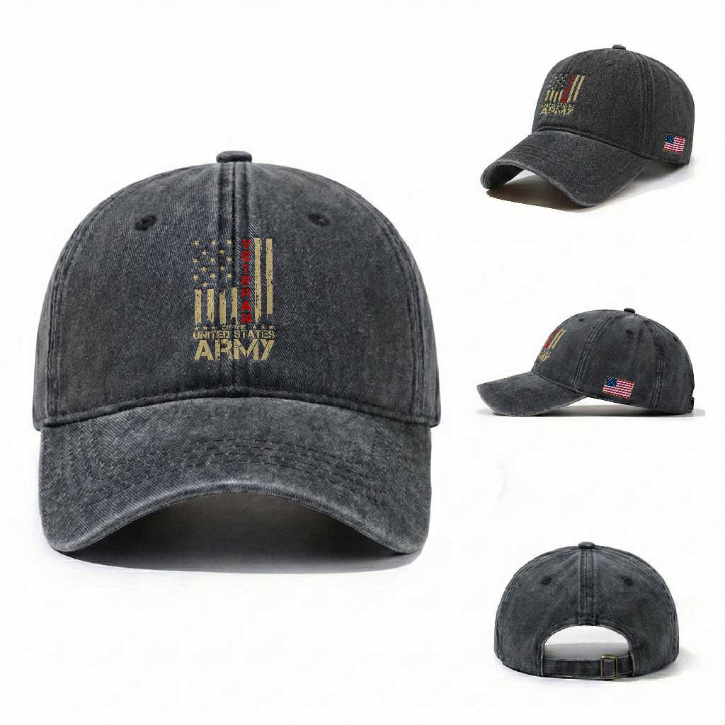 Patriotic U.S. Army Veteran Washed Cotton Baseball Cap Vintage Red Line American Flag Military