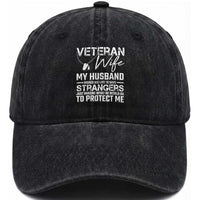 Veteran Wife Washed Cotton Baseball Cap Cool Military Gift for Army Husband - Soldier Saying