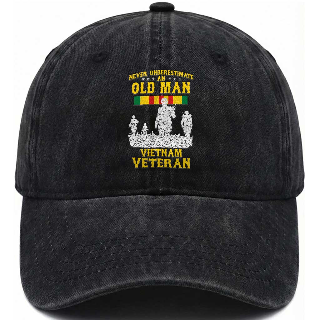 Never Underestimate an Old Man Vietnam Veteran Washed Cotton Baseball Cap Patriotic Military Gift
