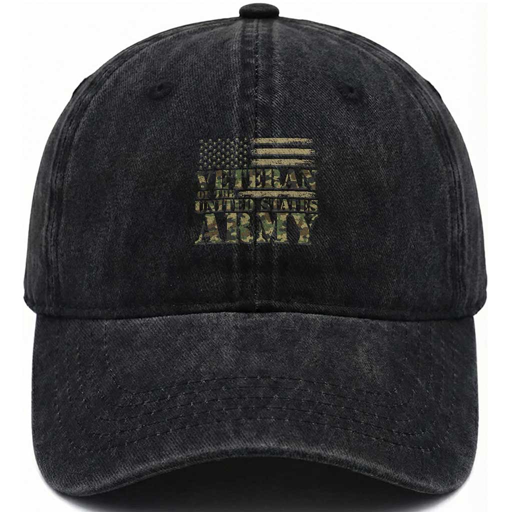 US Veterans Washed Cotton Baseball Cap Proud U.S. Army Soldier, USA Flag & Camouflage Design