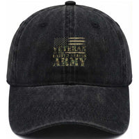 US Veterans Washed Cotton Baseball Cap Proud U.S. Army Soldier, USA Flag & Camouflage Design