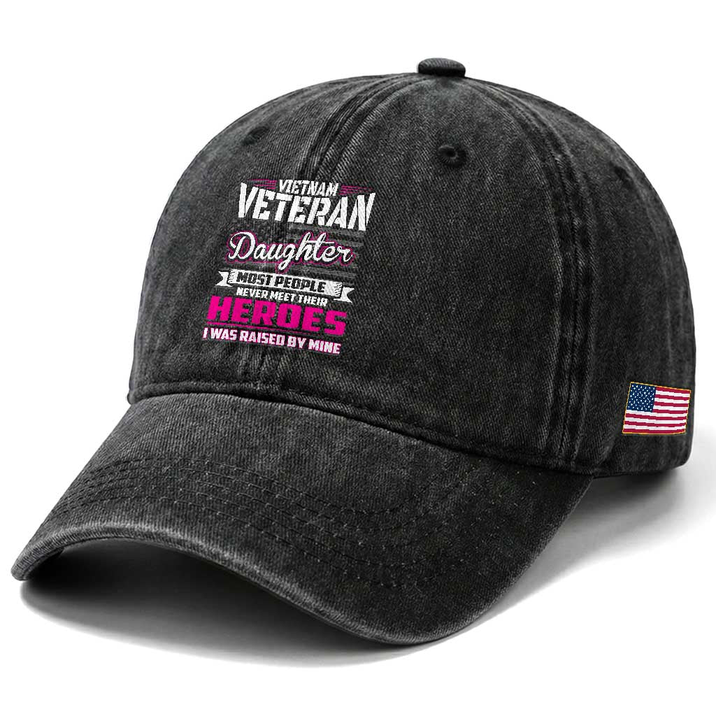 Vietnam Veteran Daughter Washed Cotton Baseball Cap - Raised by My Hero, Proud Veteran Gift