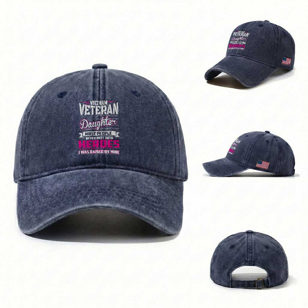 Vietnam Veteran Daughter Washed Cotton Baseball Cap - Raised by My Hero, Proud Veteran Gift