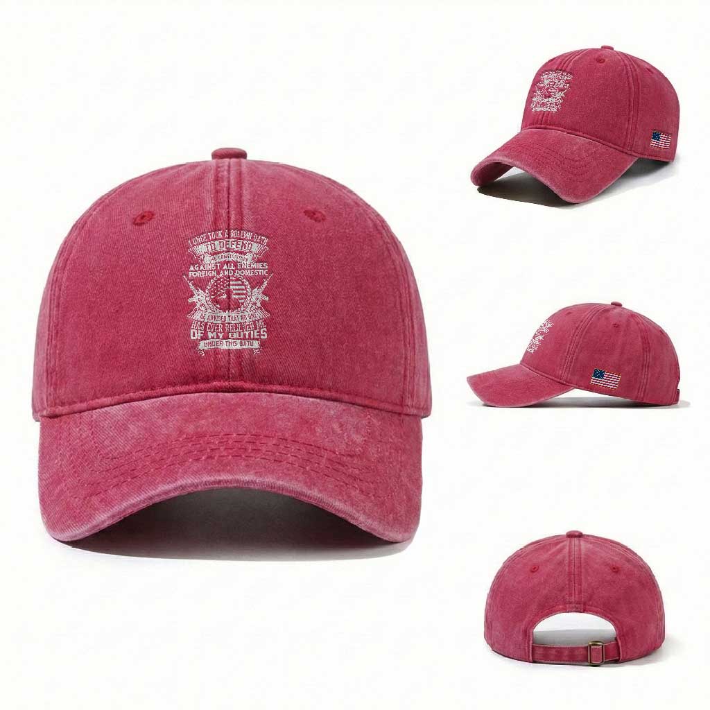 Army Veteran Washed Cotton Baseball Cap American Oath, Defend the Constitution, Patriotic Gift
