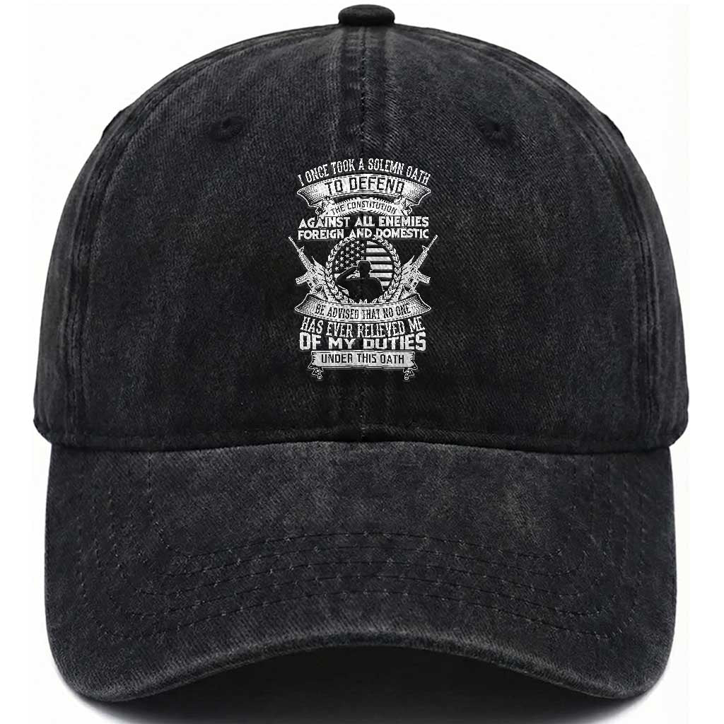 Army Veteran Washed Cotton Baseball Cap American Oath, Defend the Constitution, Patriotic Gift