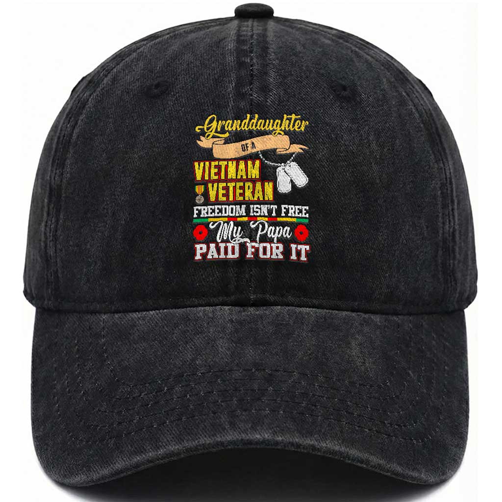 Proud Granddaughter of a Vietnam Veteran Washed Cotton Baseball Cap - Freedom Isn't Free, Patriotic Gift