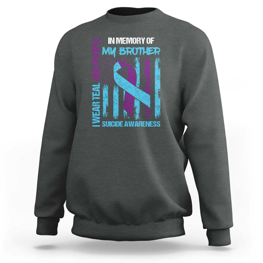 Suicide Awareness Sweatshirt - Teal & Purple Ribbon for Brother - Support Flag Design - Wonder Print Shop