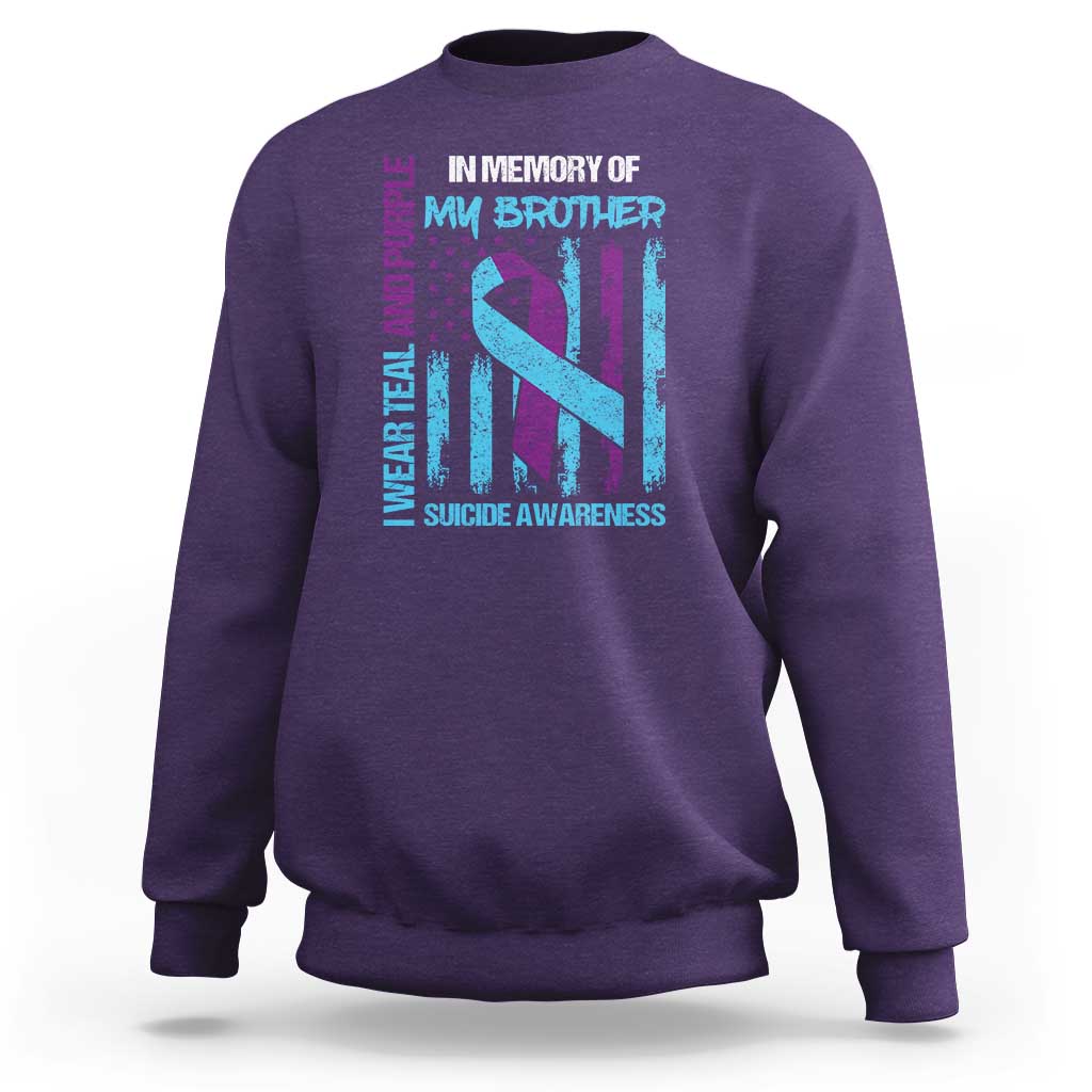 Suicide Awareness Sweatshirt - Teal & Purple Ribbon for Brother - Support Flag Design - Wonder Print Shop