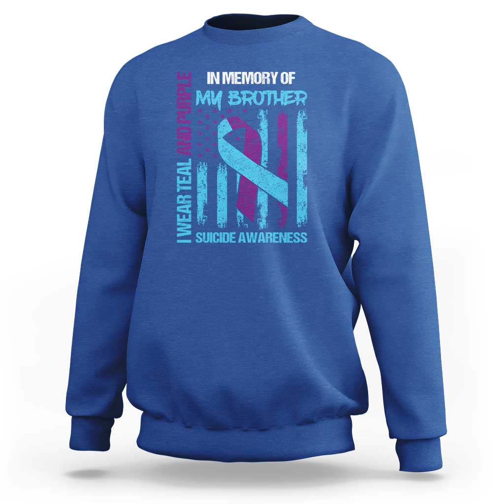 Suicide Awareness Sweatshirt - Teal & Purple Ribbon for Brother - Support Flag Design - Wonder Print Shop