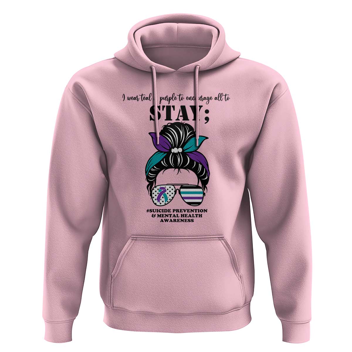 Mental Health Support Hoodie Suicide Prevention Awareness - Messy Bun Design