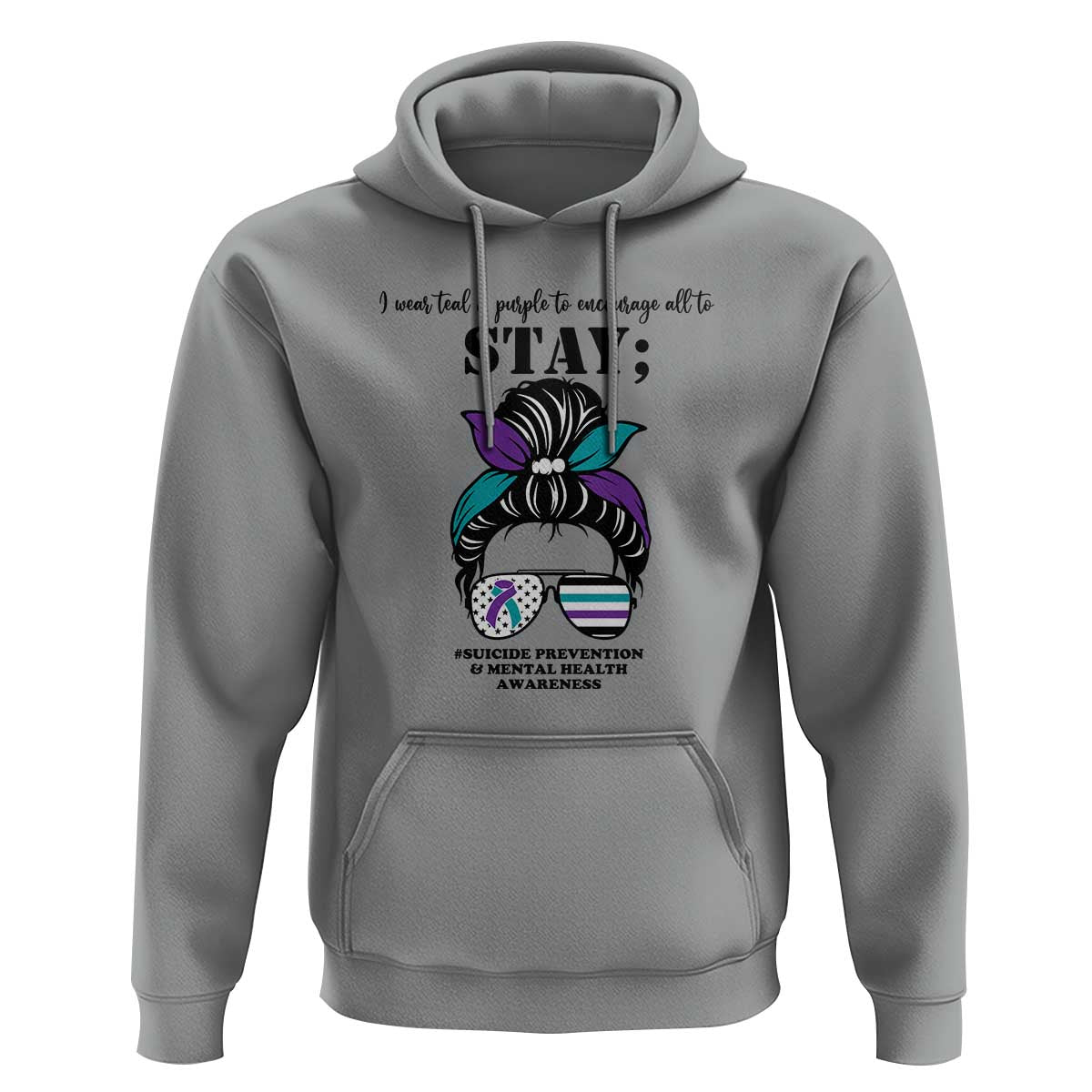 Mental Health Support Hoodie Suicide Prevention Awareness - Messy Bun Design