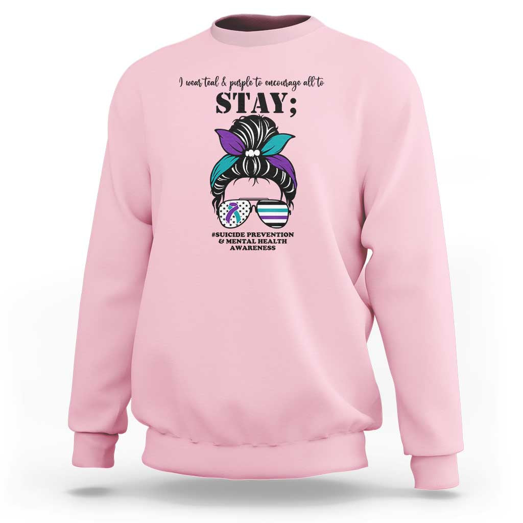 Mental Health Support Sweatshirt Suicide Prevention Awareness - Messy Bun Design - Wonder Print Shop