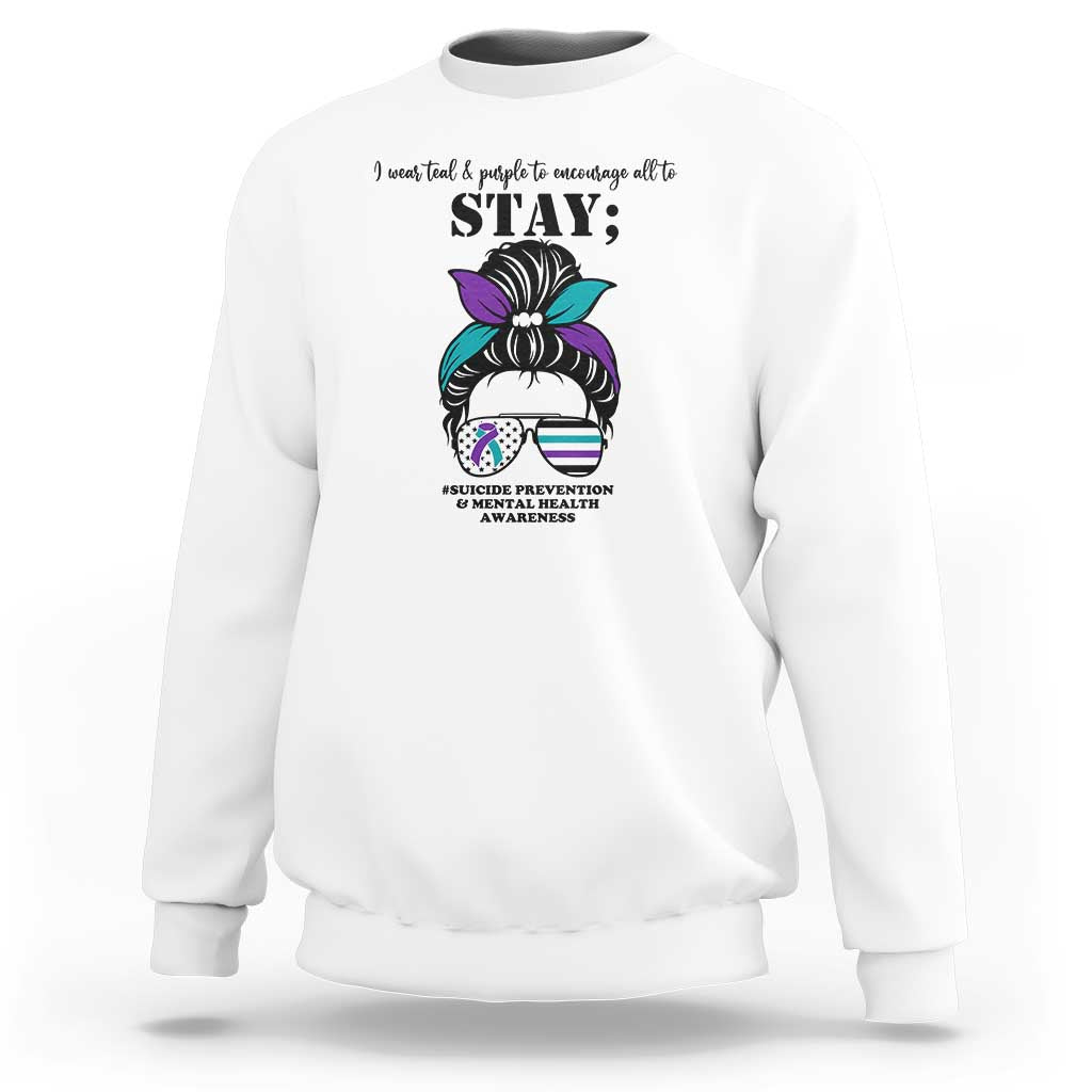 Mental Health Support Sweatshirt Suicide Prevention Awareness - Messy Bun Design - Wonder Print Shop