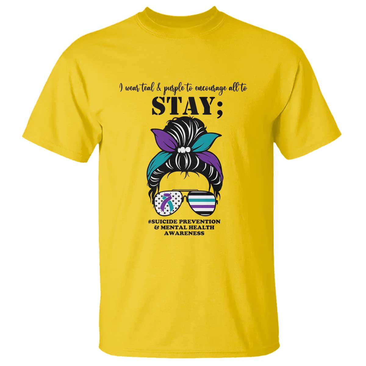 Mental Health Support T Shirt Suicide Prevention Awareness - Messy Bun Design - Wonder Print Shop