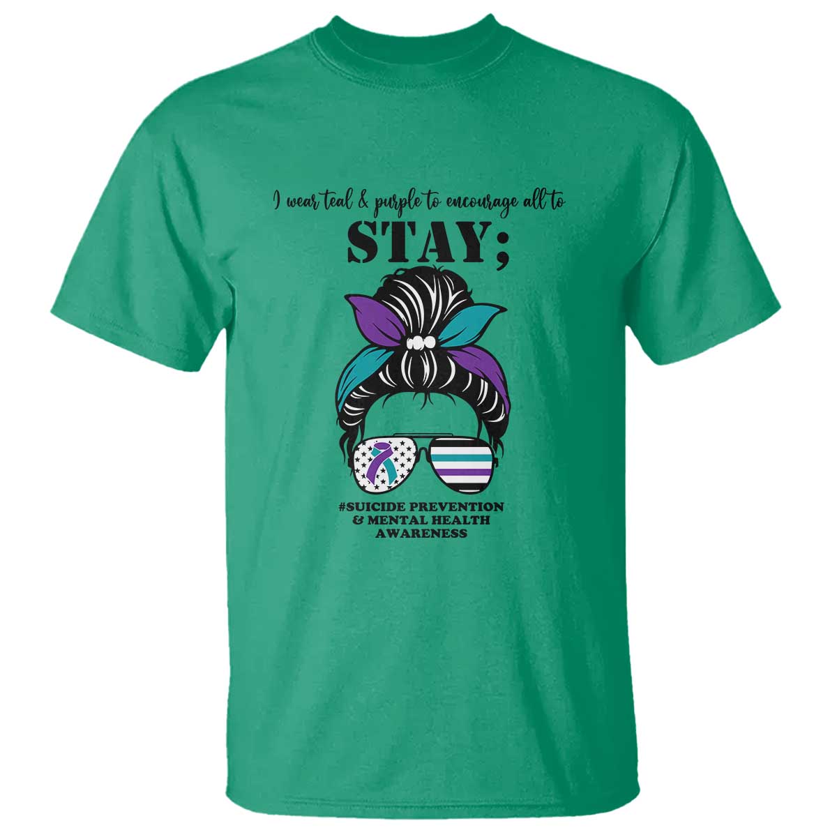 Mental Health Support T Shirt Suicide Prevention Awareness - Messy Bun Design - Wonder Print Shop