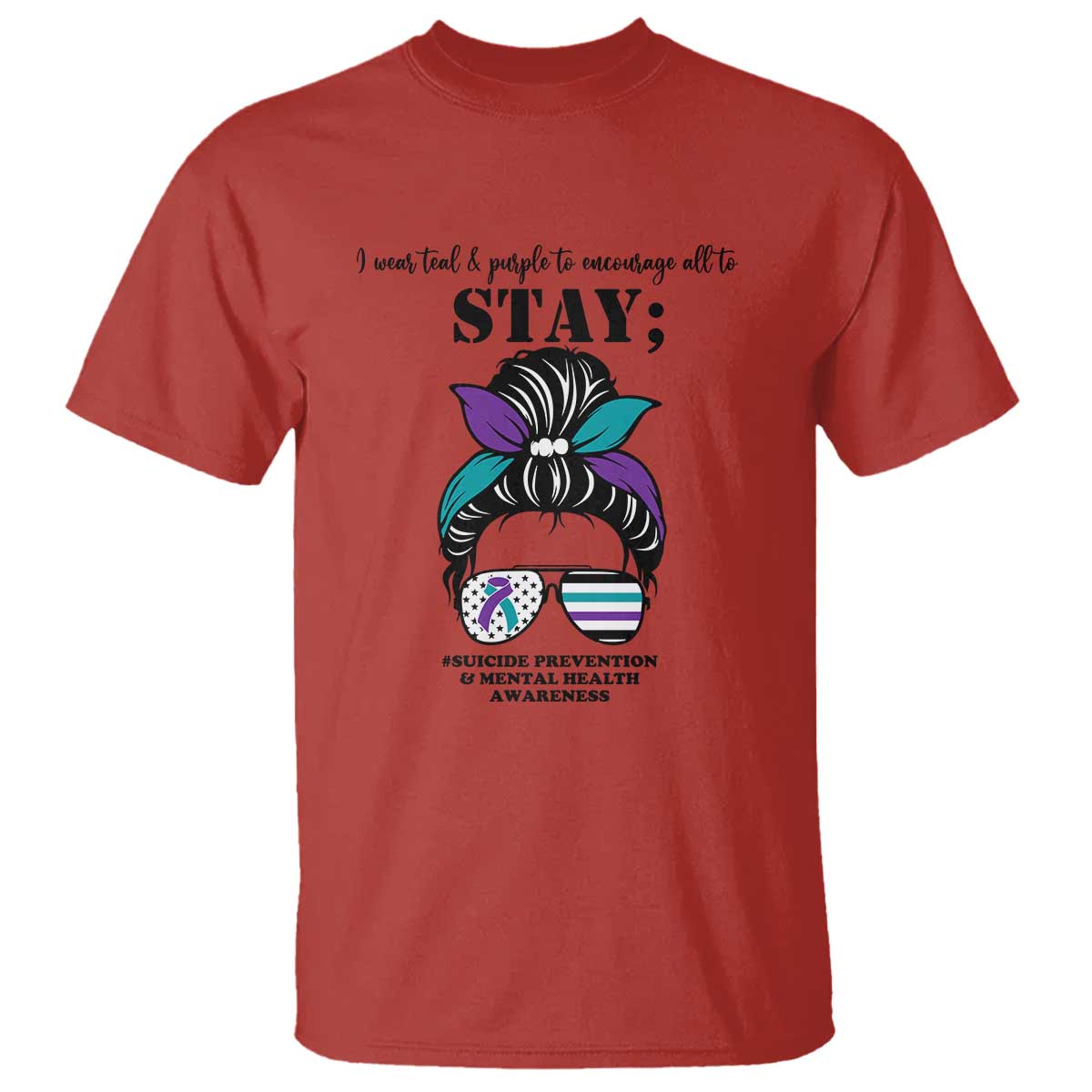Mental Health Support T Shirt Suicide Prevention Awareness - Messy Bun Design - Wonder Print Shop