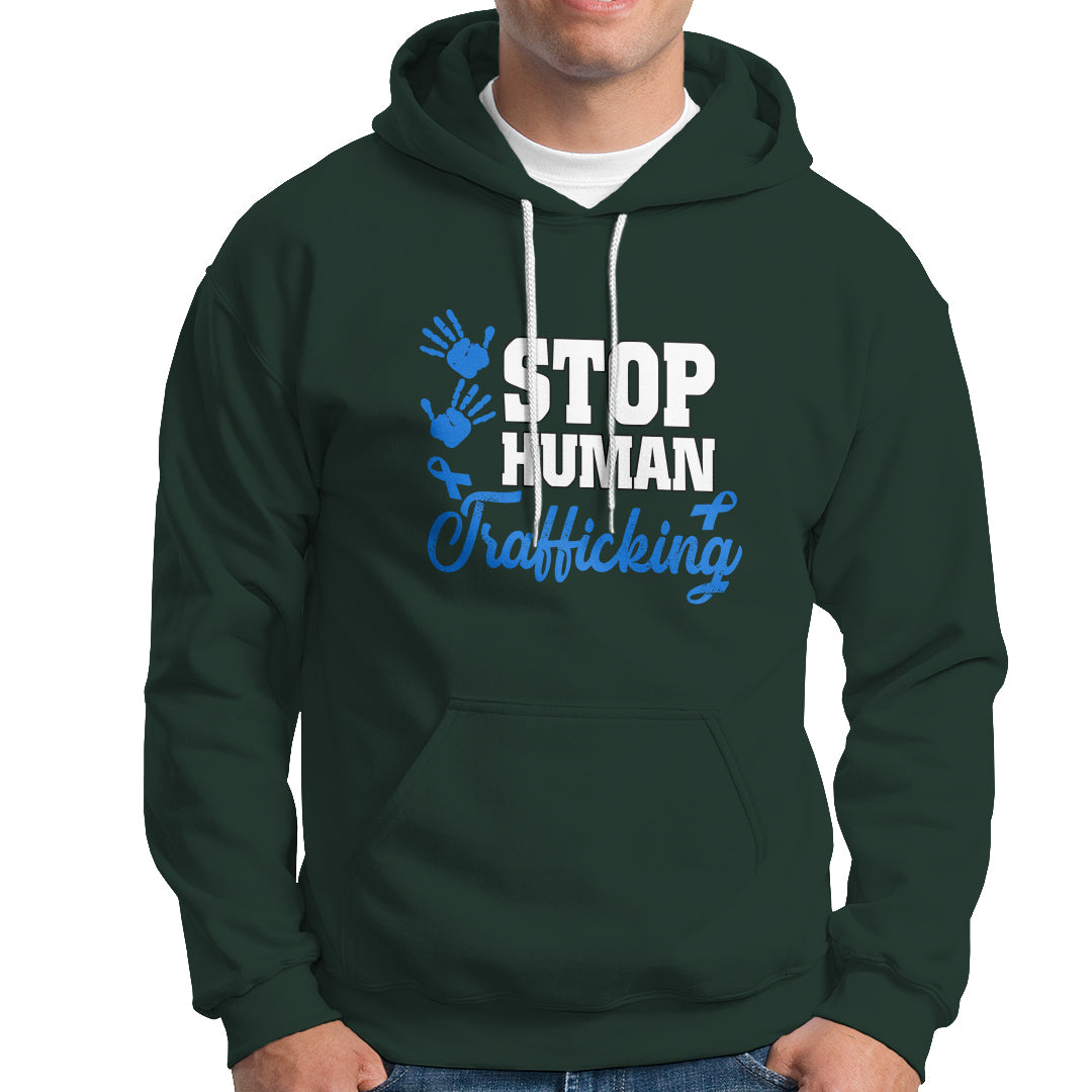 Stop Human Trafficking Hoodie with Blue Ribbon - Wonder Print Shop