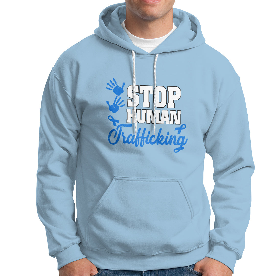 Stop Human Trafficking Hoodie with Blue Ribbon - Wonder Print Shop
