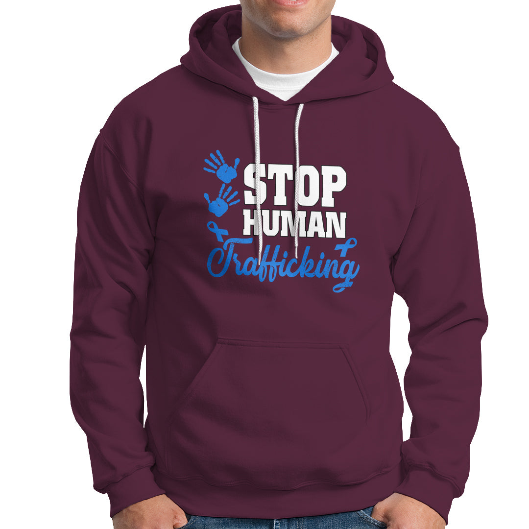 Stop Human Trafficking Hoodie with Blue Ribbon - Wonder Print Shop