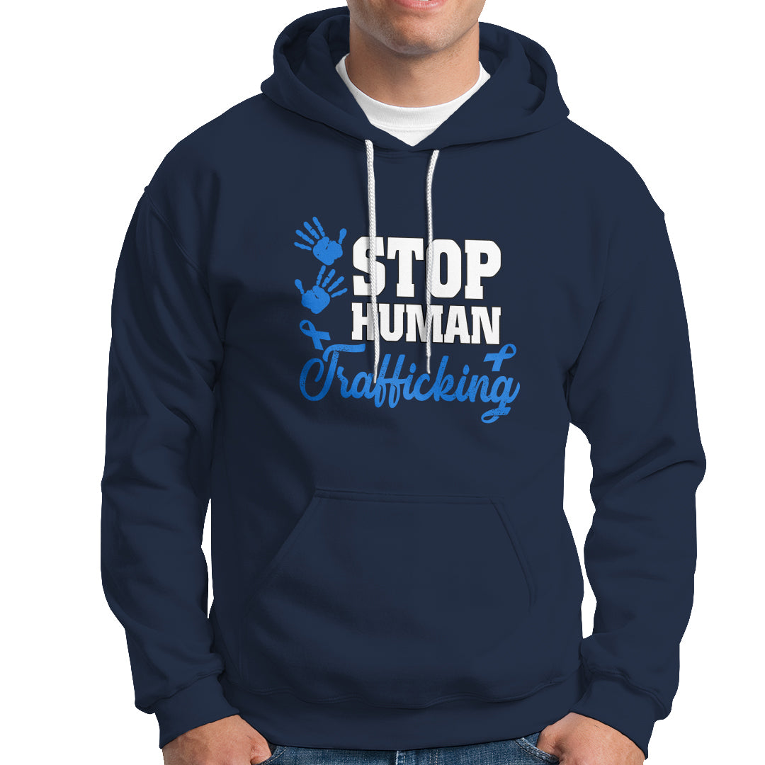 Stop Human Trafficking Hoodie with Blue Ribbon - Wonder Print Shop