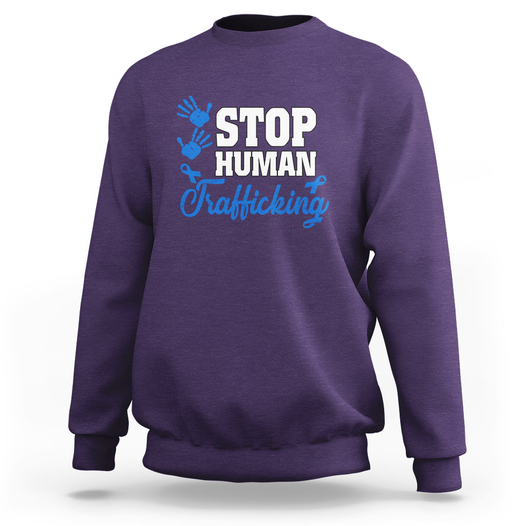 Stop Human Trafficking Sweatshirt with Blue Ribbon - Wonder Print Shop