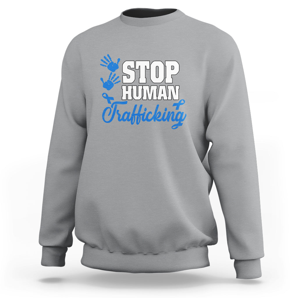 Stop Human Trafficking Sweatshirt with Blue Ribbon - Wonder Print Shop