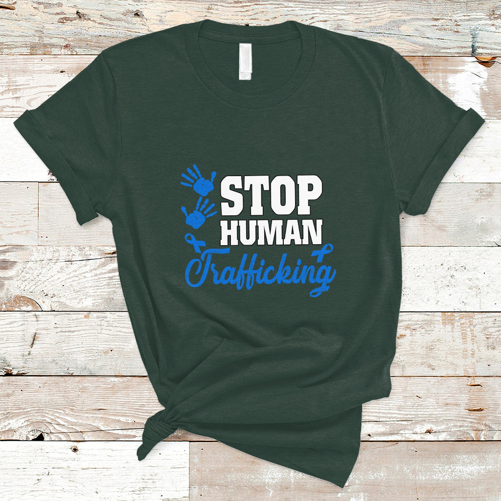 Stop Human Trafficking T Shirt with Blue Ribbon - Wonder Print Shop