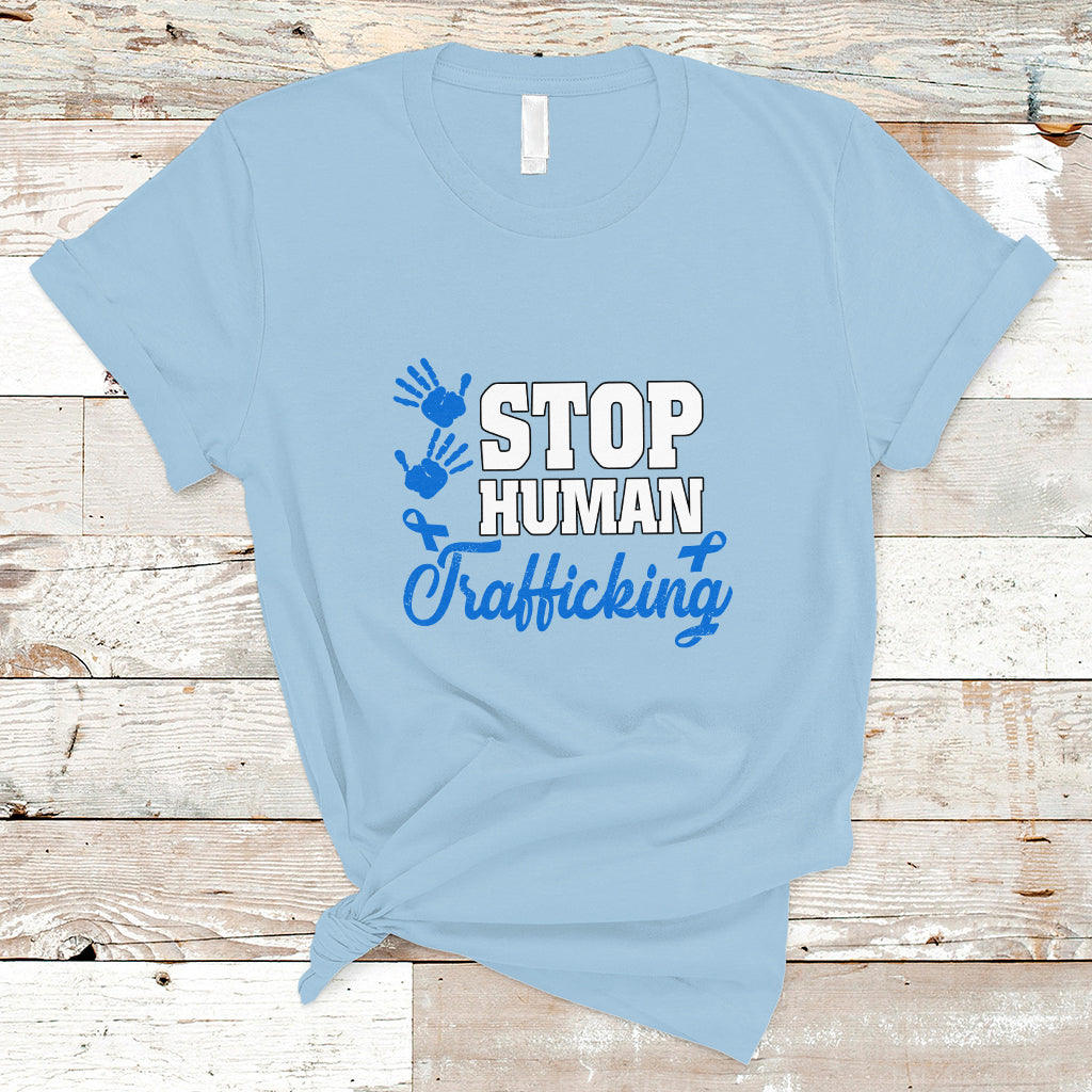 Stop Human Trafficking T Shirt with Blue Ribbon - Wonder Print Shop