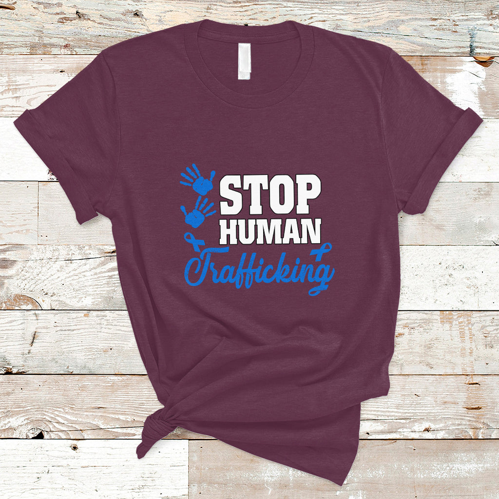 Stop Human Trafficking T Shirt with Blue Ribbon - Wonder Print Shop