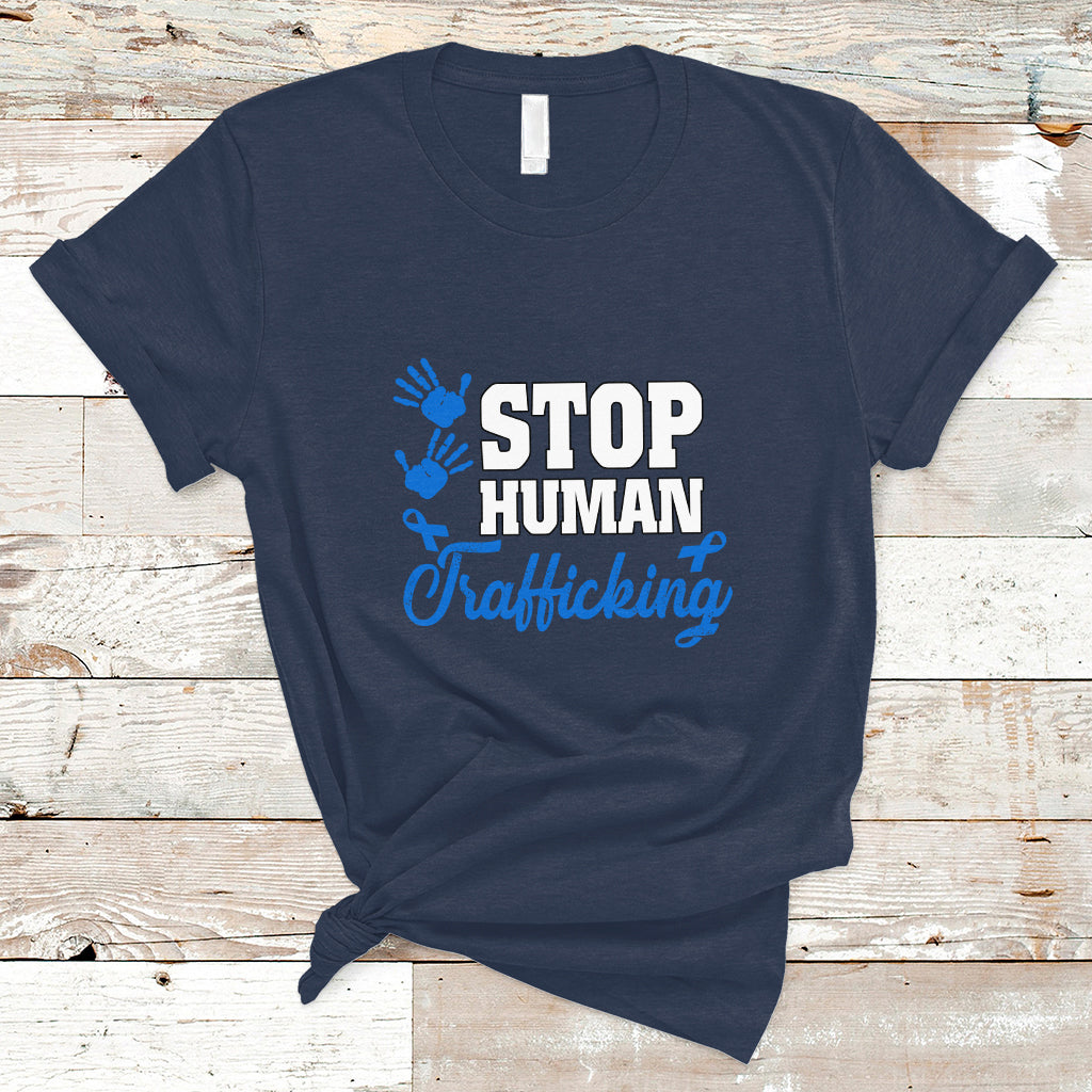 Stop Human Trafficking T Shirt with Blue Ribbon - Wonder Print Shop