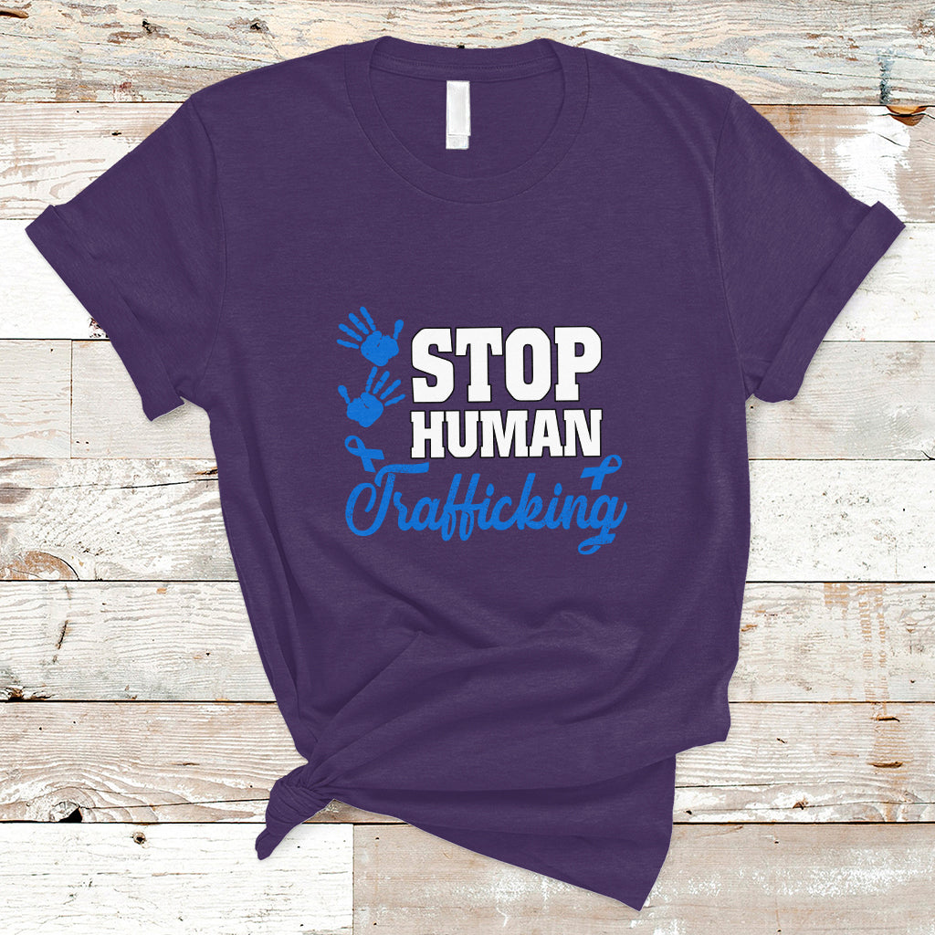 Stop Human Trafficking T Shirt with Blue Ribbon - Wonder Print Shop