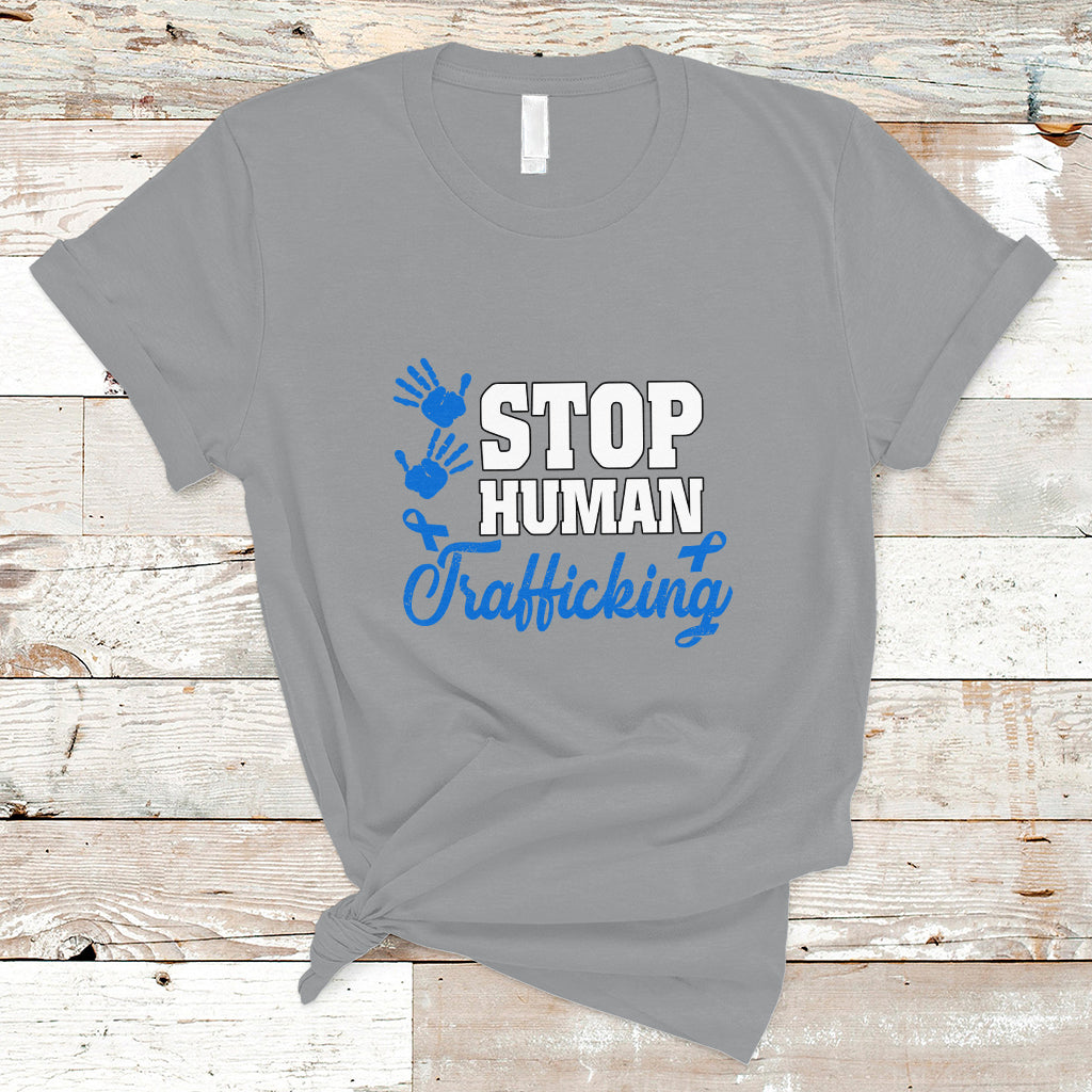 Stop Human Trafficking T Shirt with Blue Ribbon - Wonder Print Shop
