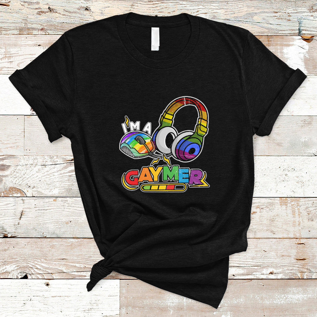 GAYMER T Shirt LGBT Pride Gay Gamer Rainbow Controller and Headphones - Wonder Print Shop