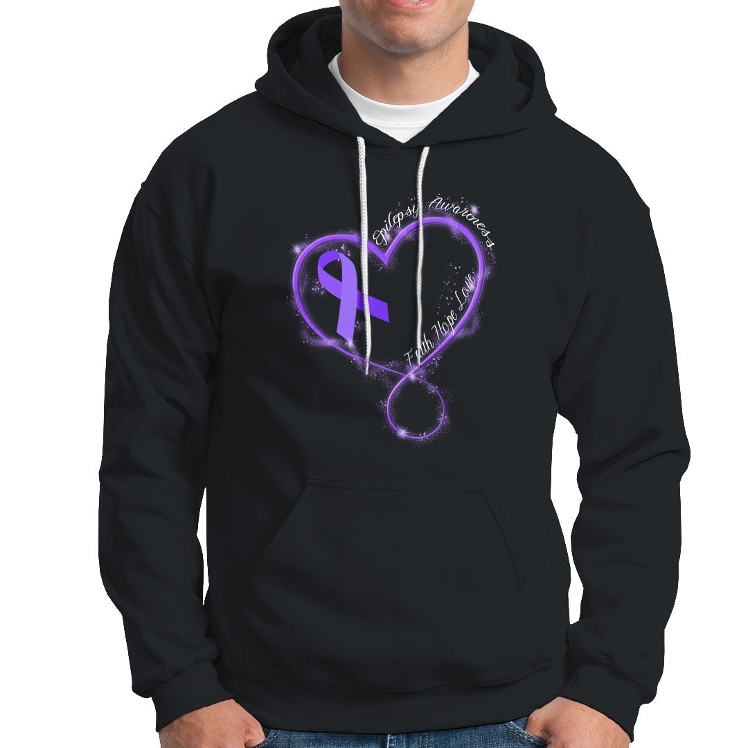 Epilepsy Awareness Month Hoodie Faith Hope Love with Purple Ribbon - Wonder Print Shop