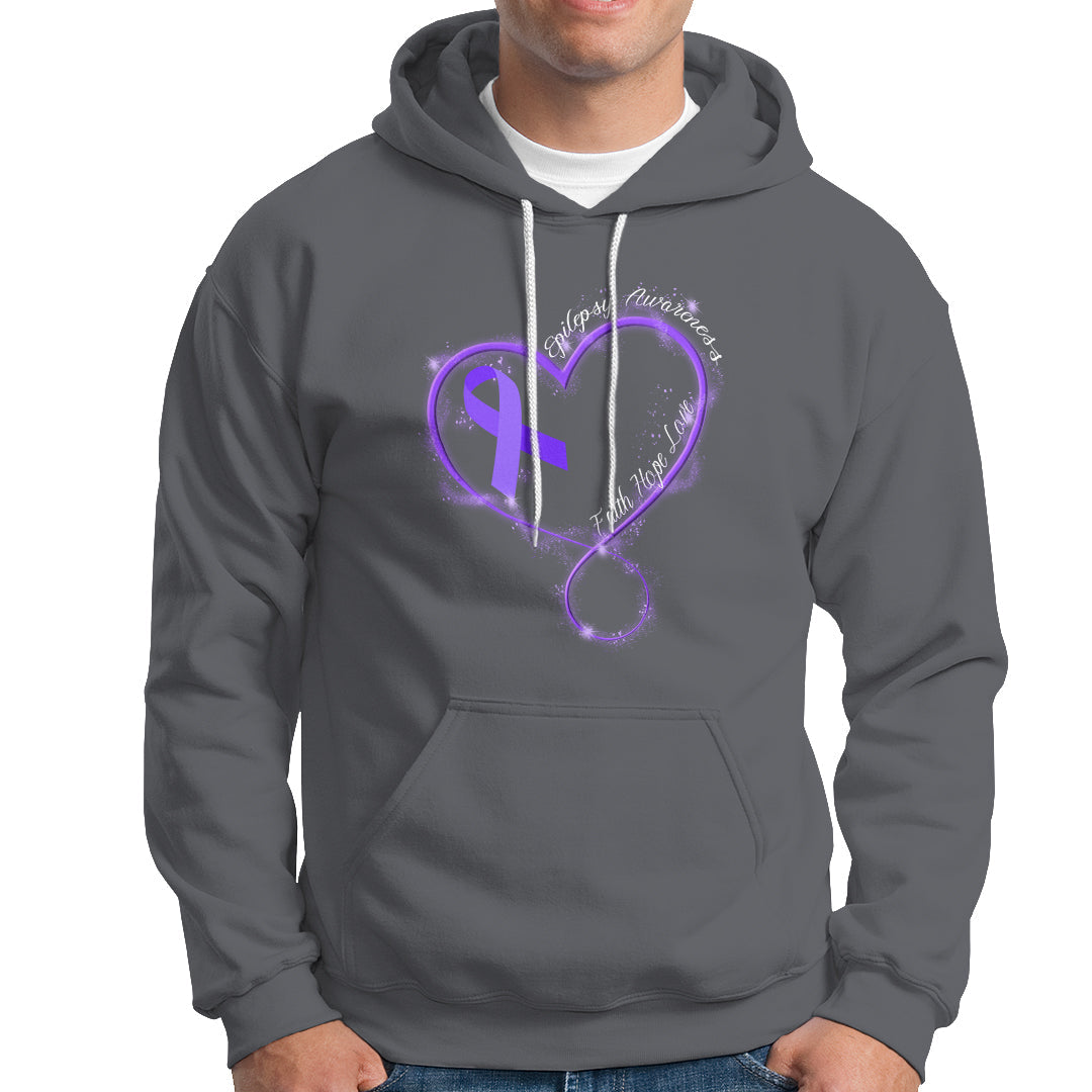 Epilepsy Awareness Month Hoodie Faith Hope Love with Purple Ribbon - Wonder Print Shop