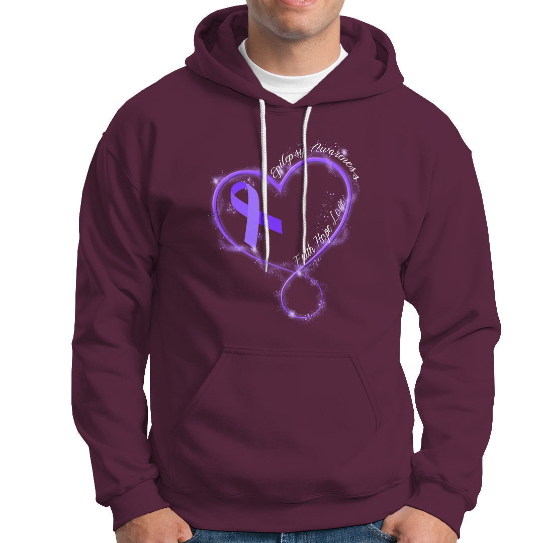 Epilepsy Awareness Month Hoodie Faith Hope Love with Purple Ribbon - Wonder Print Shop