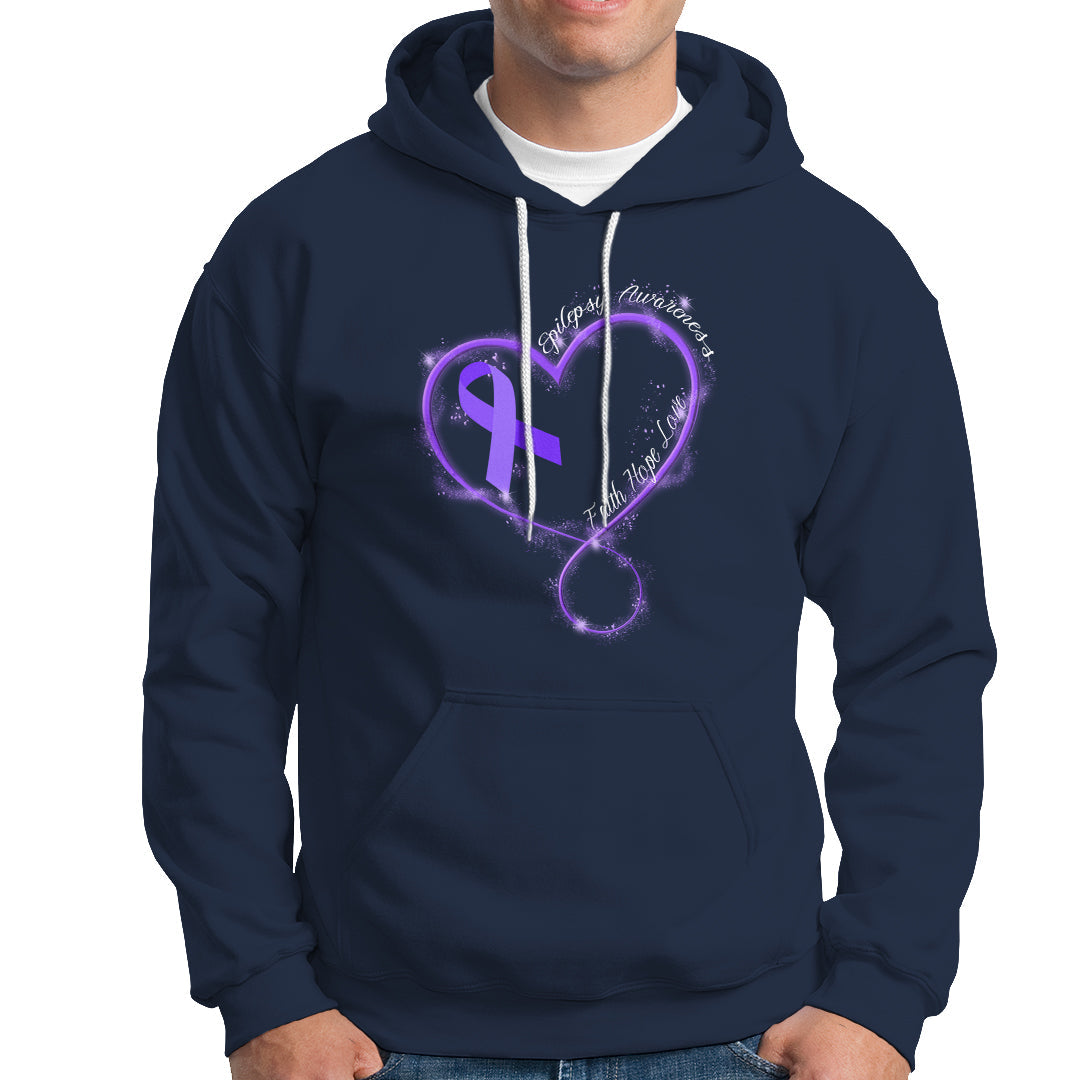 Epilepsy Awareness Month Hoodie Faith Hope Love with Purple Ribbon - Wonder Print Shop