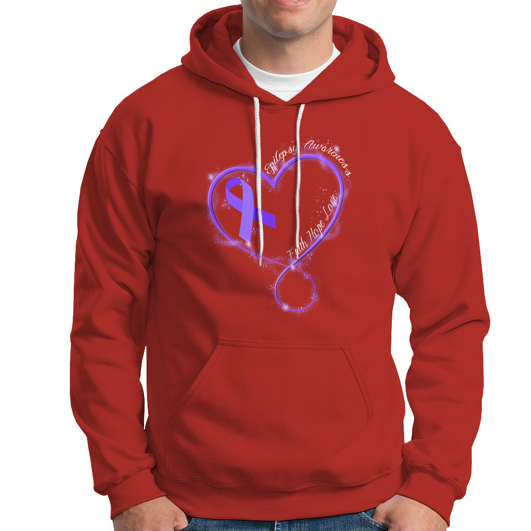 Epilepsy Awareness Month Hoodie Faith Hope Love with Purple Ribbon - Wonder Print Shop