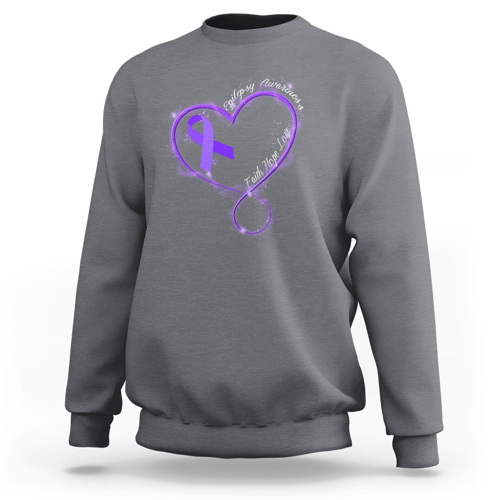 Epilepsy Awareness Month Sweatshirt Faith Hope Love with Purple Ribbon - Wonder Print Shop