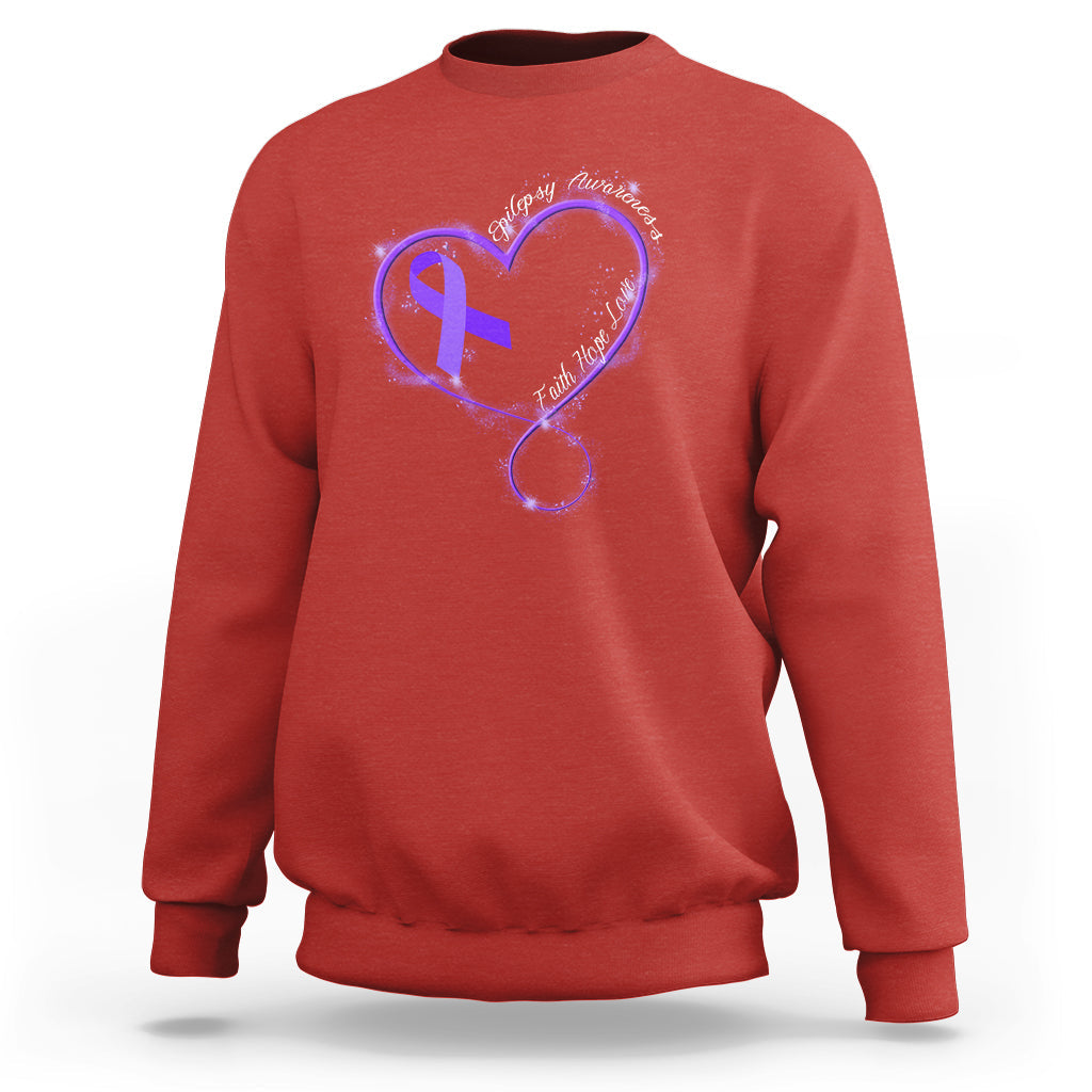 Epilepsy Awareness Month Sweatshirt Faith Hope Love with Purple Ribbon - Wonder Print Shop