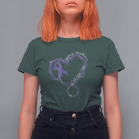 Women's epilepsy awareness T-shirt, dark green, purple heart ribbon graphic