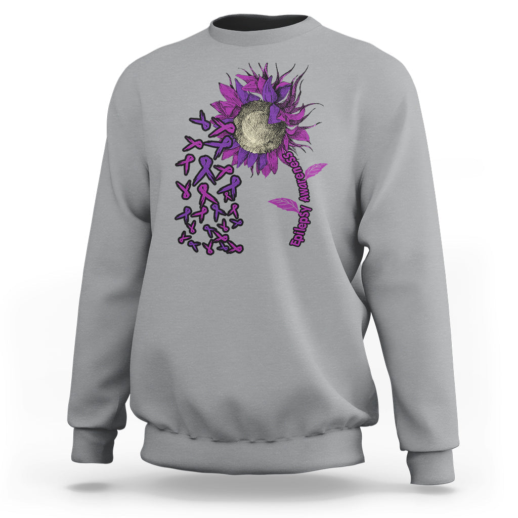 Epilepsy Awareness Day Sweatshirt Sunflower Survivor Fighter - Wonder Print Shop